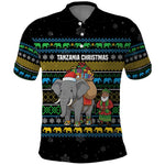 Tanzania Christmas Polo Shirt African Santa Riding Elephant Snowflakes - African Pride