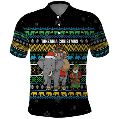 Tanzania Christmas Polo Shirt African Santa Riding Elephant Snowflakes - African Pride