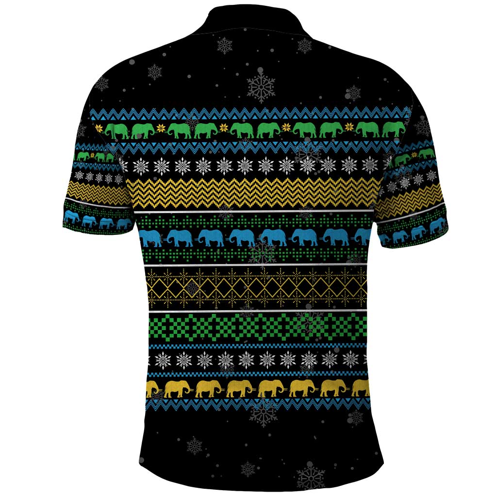 Tanzania Christmas Polo Shirt African Santa Riding Elephant Snowflakes - African Pride