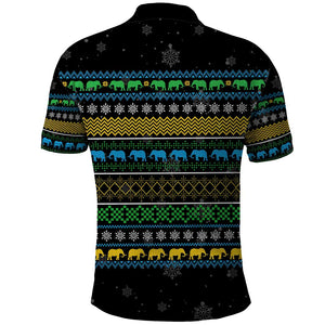 Tanzania Christmas Polo Shirt African Santa Riding Elephant Snowflakes - African Pride