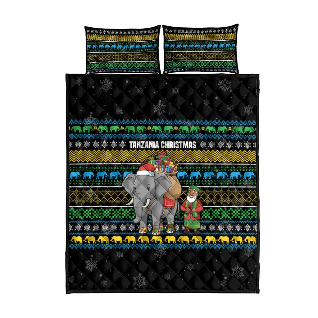 Tanzania Christmas Quilt Bed Set African Santa Riding Elephant Snowflakes - African Pride