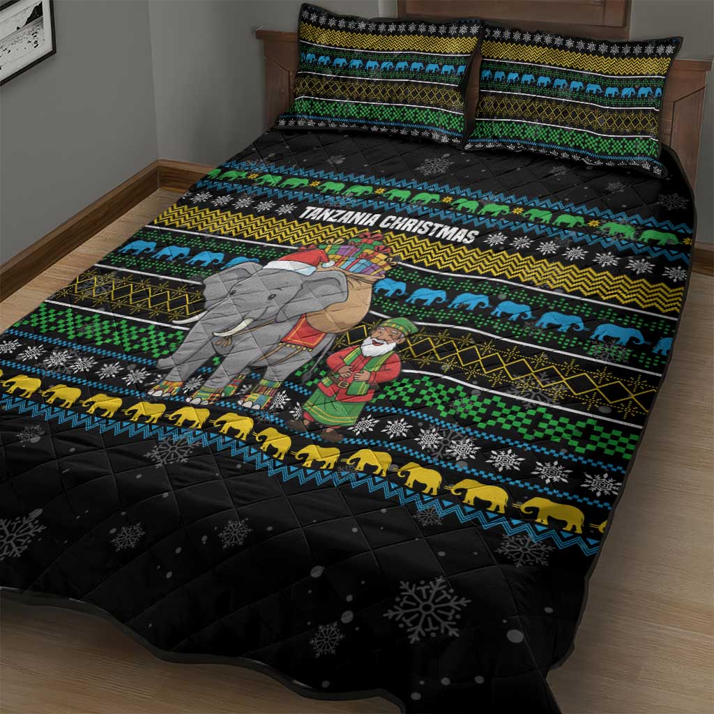 Tanzania Christmas Quilt Bed Set African Santa Riding Elephant Snowflakes - African Pride