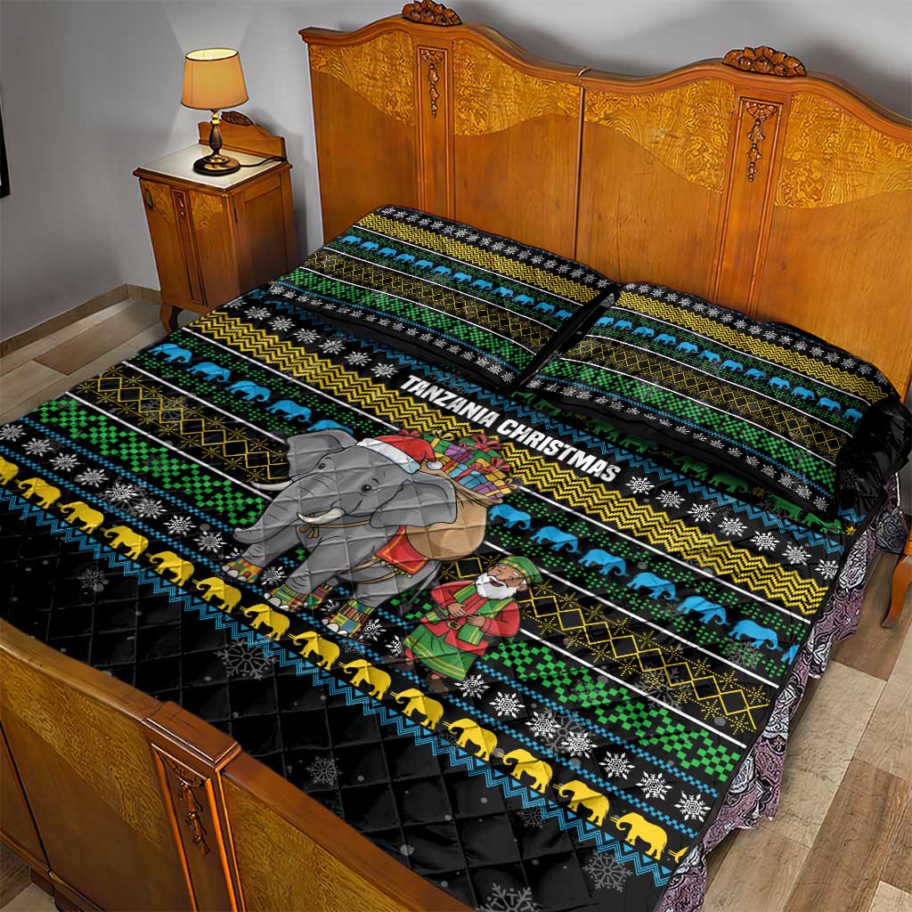 Tanzania Christmas Quilt Bed Set African Santa Riding Elephant Snowflakes - African Pride