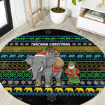 Tanzania Christmas Round Carpet African Santa Riding Elephant Snowflakes - African Pride