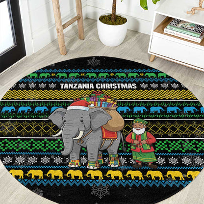 Tanzania Christmas Round Carpet African Santa Riding Elephant Snowflakes - African Pride