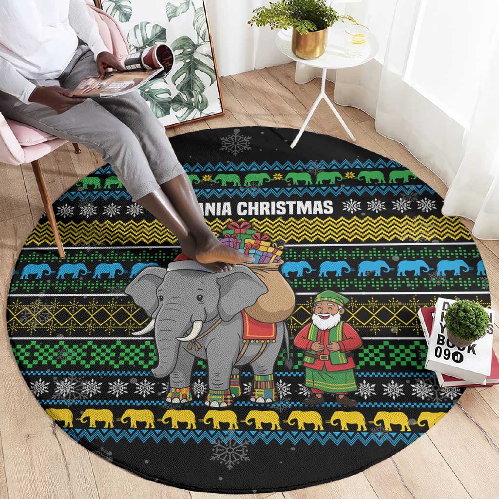 Tanzania Christmas Round Carpet African Santa Riding Elephant Snowflakes - African Pride