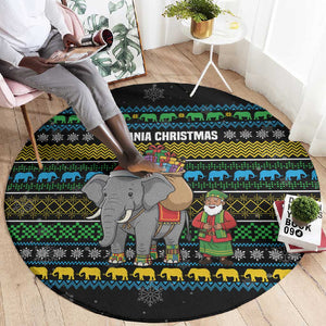 Tanzania Christmas Round Carpet African Santa Riding Elephant Snowflakes - African Pride