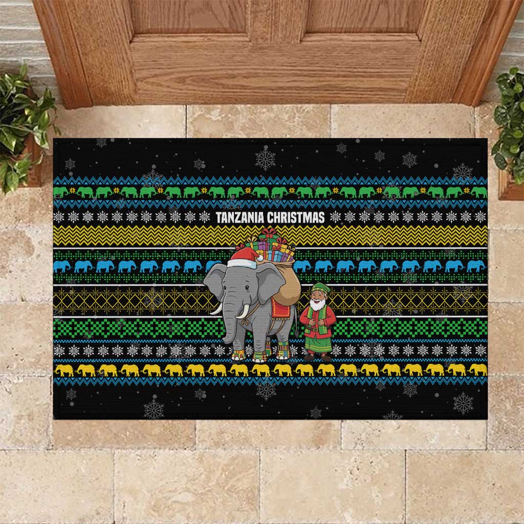 Tanzania Christmas Rubber Doormat African Santa Riding Elephant Snowflakes - African Pride