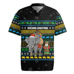Tanzania Christmas Rugby Jersey African Santa Riding Elephant Snowflakes - African Pride