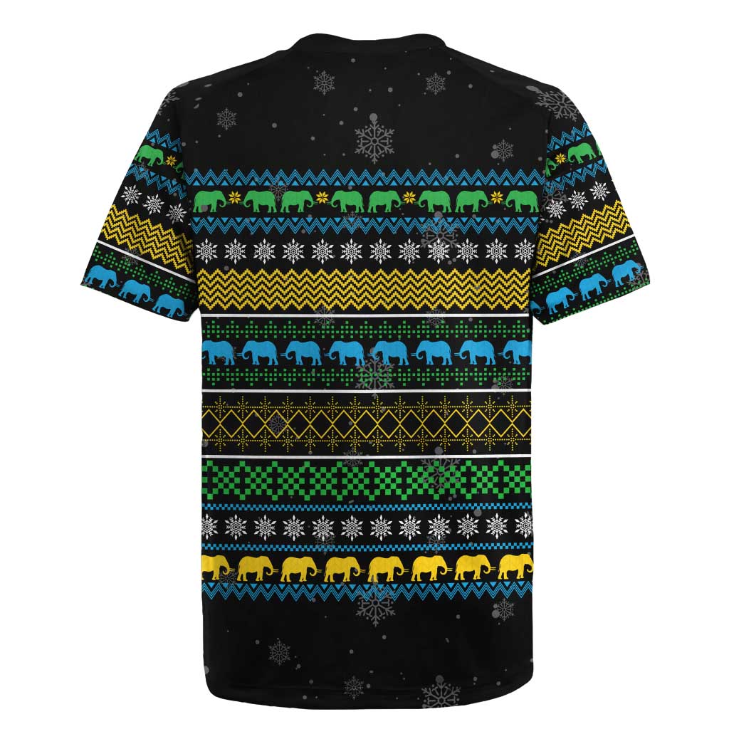 Tanzania Christmas Rugby Jersey African Santa Riding Elephant Snowflakes - African Pride