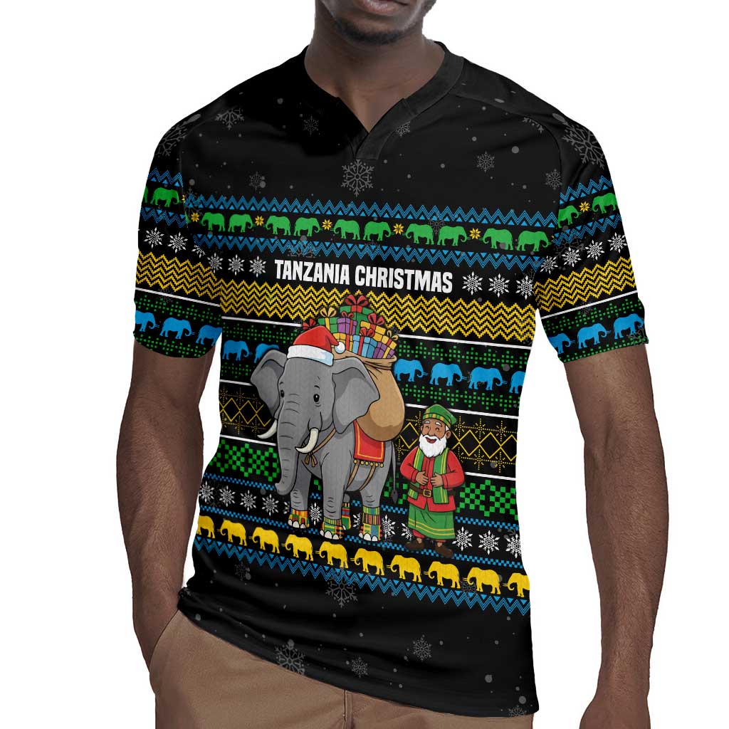 Tanzania Christmas Rugby Jersey African Santa Riding Elephant Snowflakes - African Pride