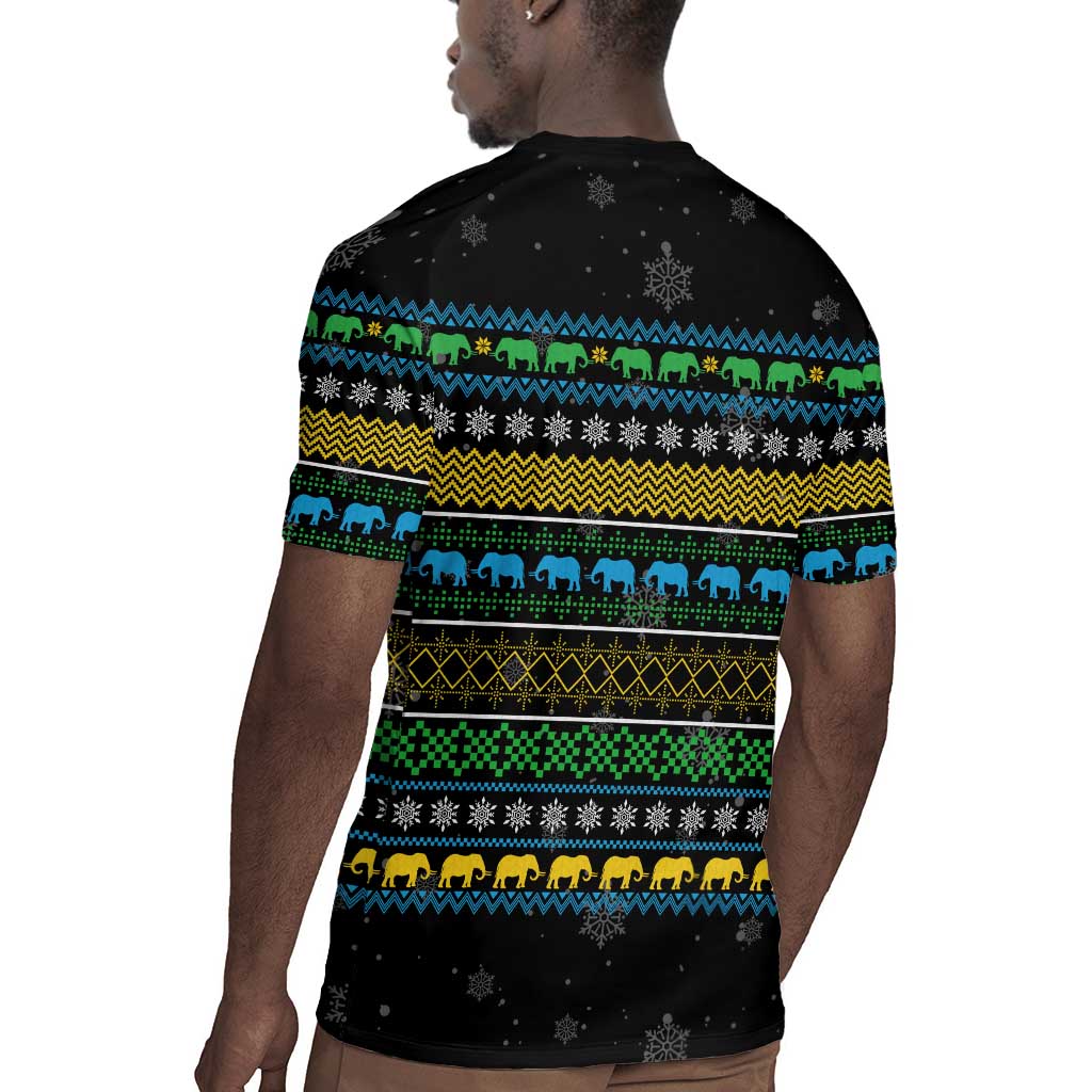 Tanzania Christmas Rugby Jersey African Santa Riding Elephant Snowflakes - African Pride