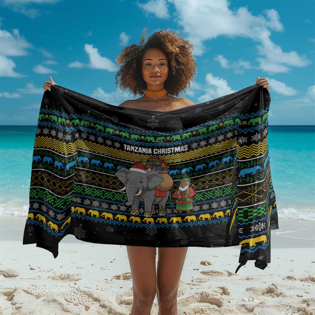 Tanzania Christmas Sarong African Santa Riding Elephant Snowflakes - African Pride