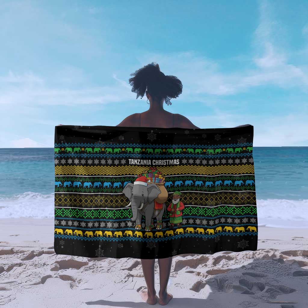 Tanzania Christmas Sarong African Santa Riding Elephant Snowflakes - African Pride