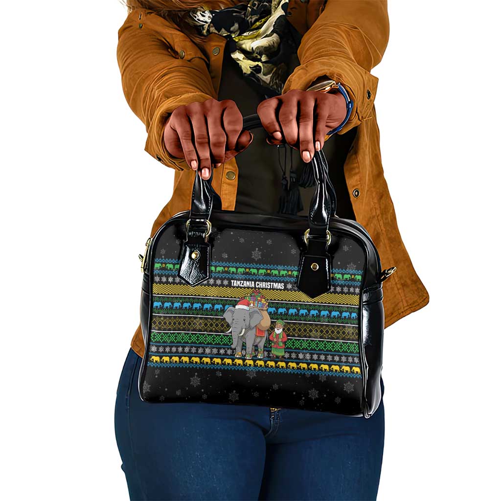 Tanzania Christmas Shoulder Handbag African Santa Riding Elephant Snowflakes - African Pride