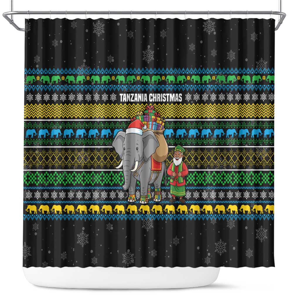 Tanzania Christmas Shower Curtain African Santa Riding Elephant Snowflakes - African Pride