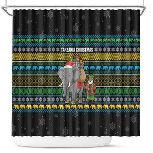Tanzania Christmas Shower Curtain African Santa Riding Elephant Snowflakes - African Pride