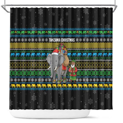 Tanzania Christmas Shower Curtain African Santa Riding Elephant Snowflakes - African Pride