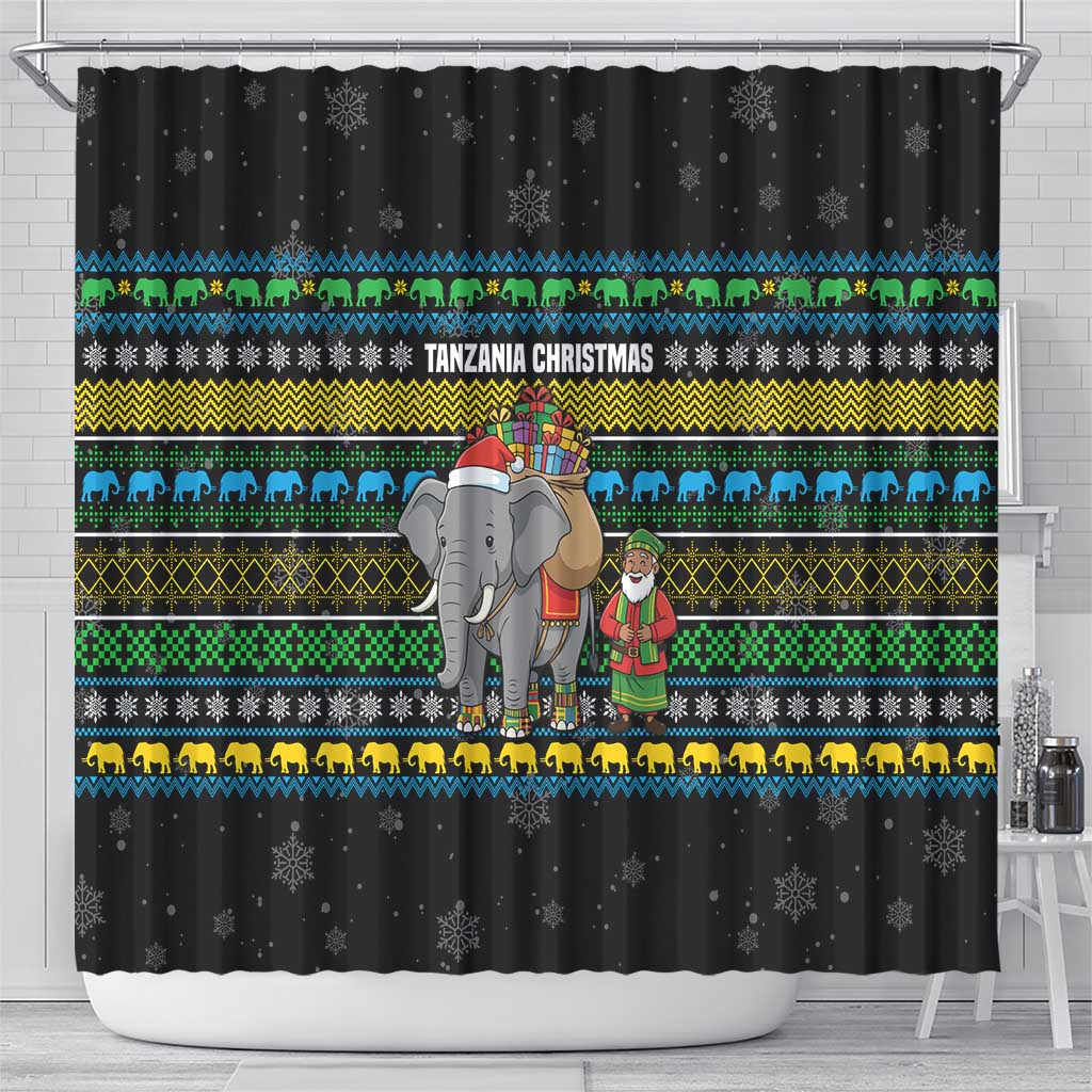 Tanzania Christmas Shower Curtain African Santa Riding Elephant Snowflakes - African Pride