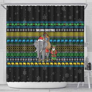 Tanzania Christmas Shower Curtain African Santa Riding Elephant Snowflakes - African Pride