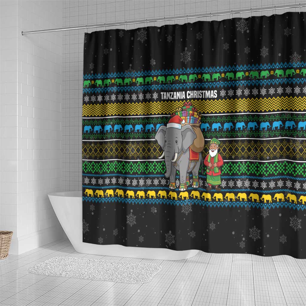 Tanzania Christmas Shower Curtain African Santa Riding Elephant Snowflakes - African Pride