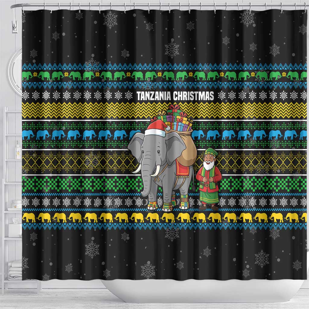 Tanzania Christmas Shower Curtain African Santa Riding Elephant Snowflakes - African Pride
