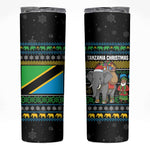 Tanzania Christmas Skinny Tumbler African Santa Riding Elephant Snowflakes - African Pride