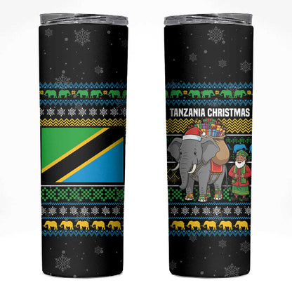 Tanzania Christmas Skinny Tumbler African Santa Riding Elephant Snowflakes - African Pride