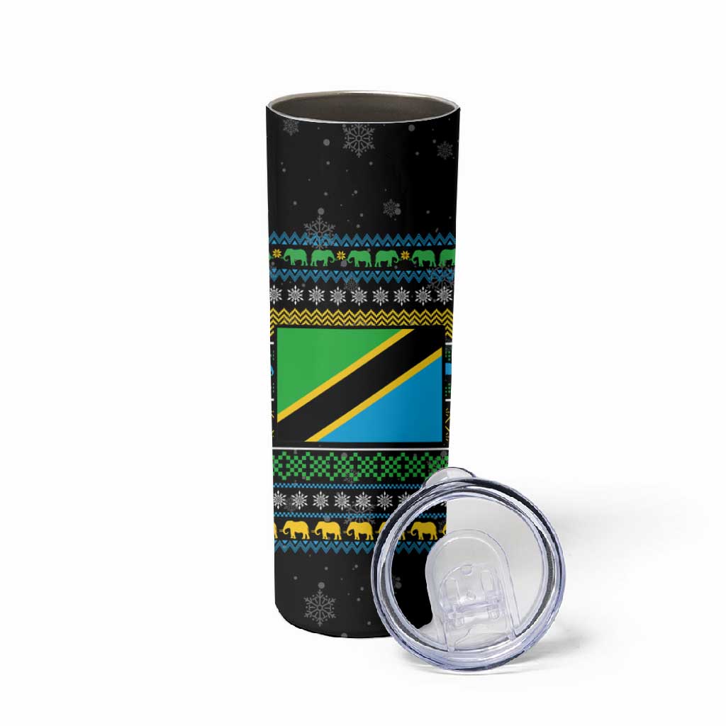 Tanzania Christmas Skinny Tumbler African Santa Riding Elephant Snowflakes - African Pride