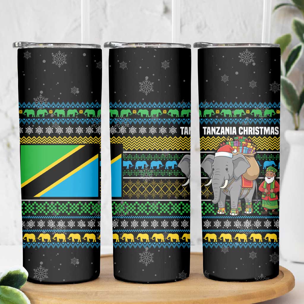 Tanzania Christmas Skinny Tumbler African Santa Riding Elephant Snowflakes - African Pride