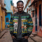 Tanzania Christmas Sleeve Zip Bomber Jacket African Santa Riding Elephant Snowflakes - African Pride