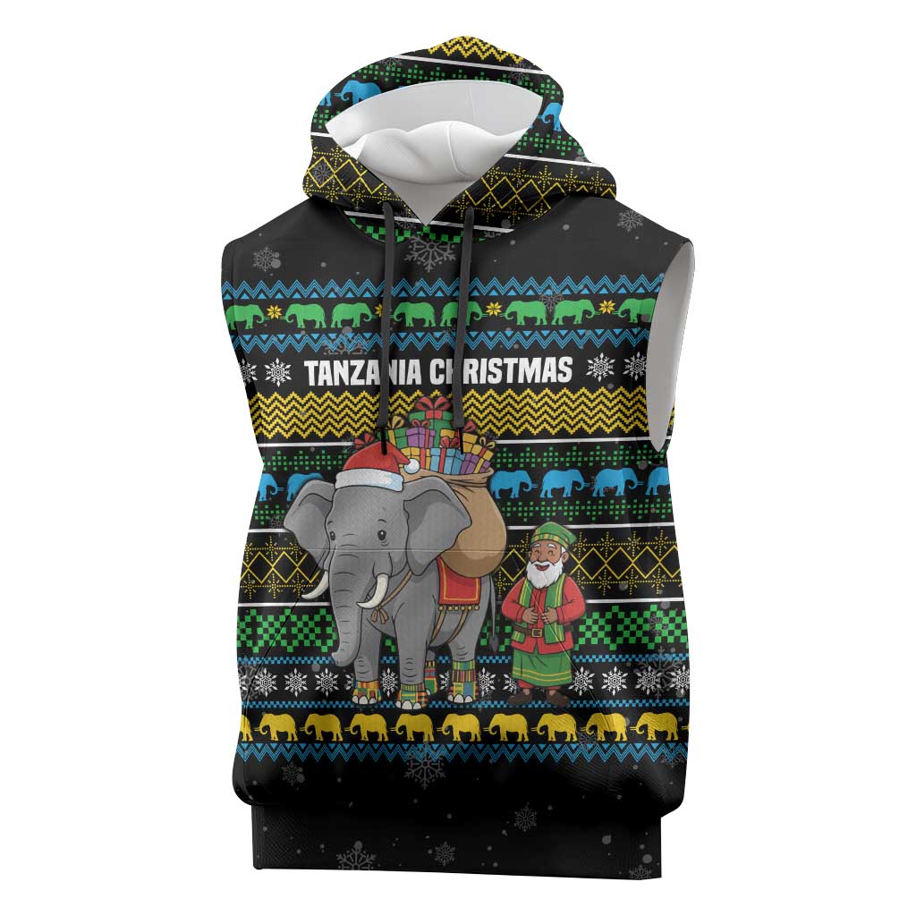 Tanzania Christmas Sleeveless Hoodie African Santa Riding Elephant Snowflakes - African Pride