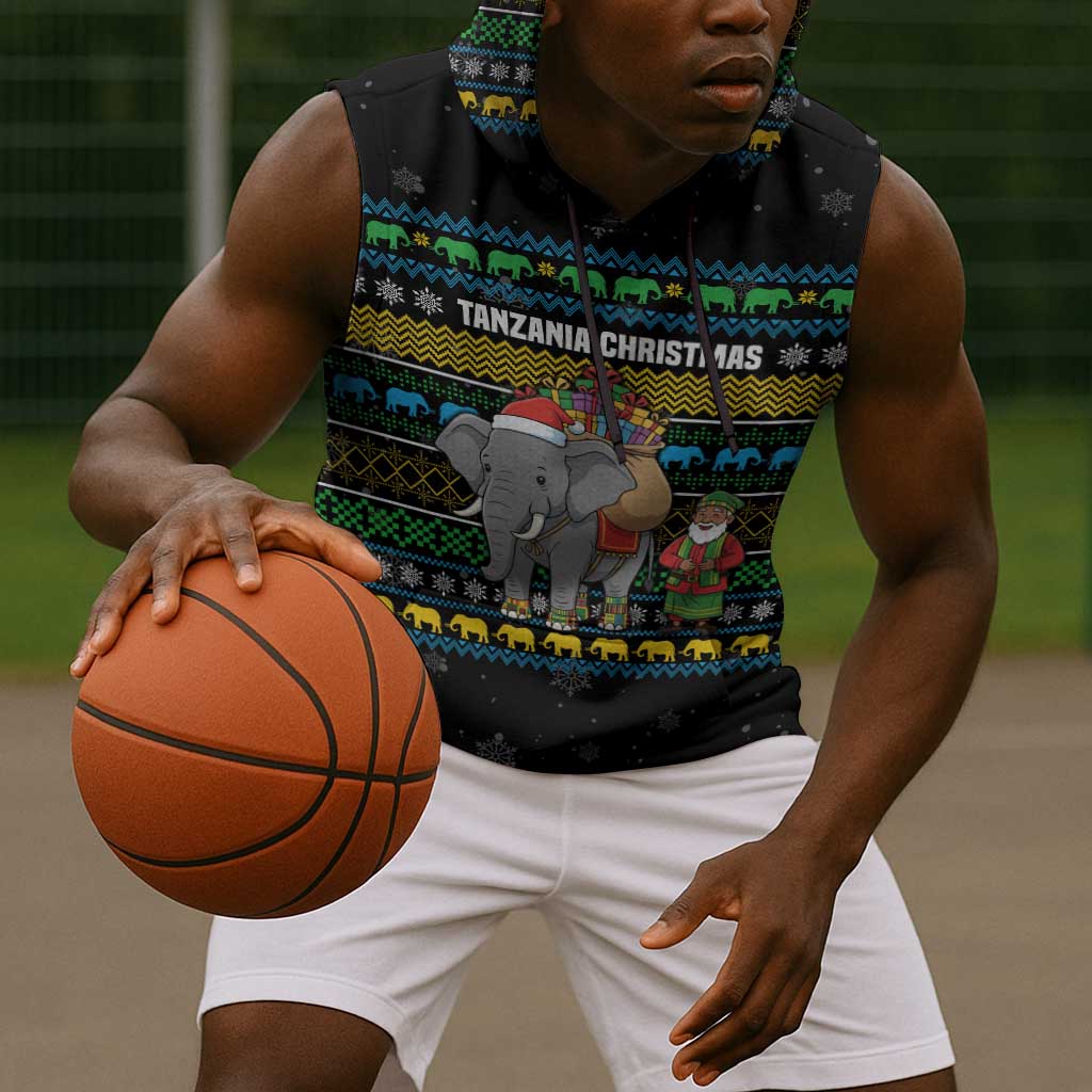 Tanzania Christmas Sleeveless Hoodie African Santa Riding Elephant Snowflakes - African Pride