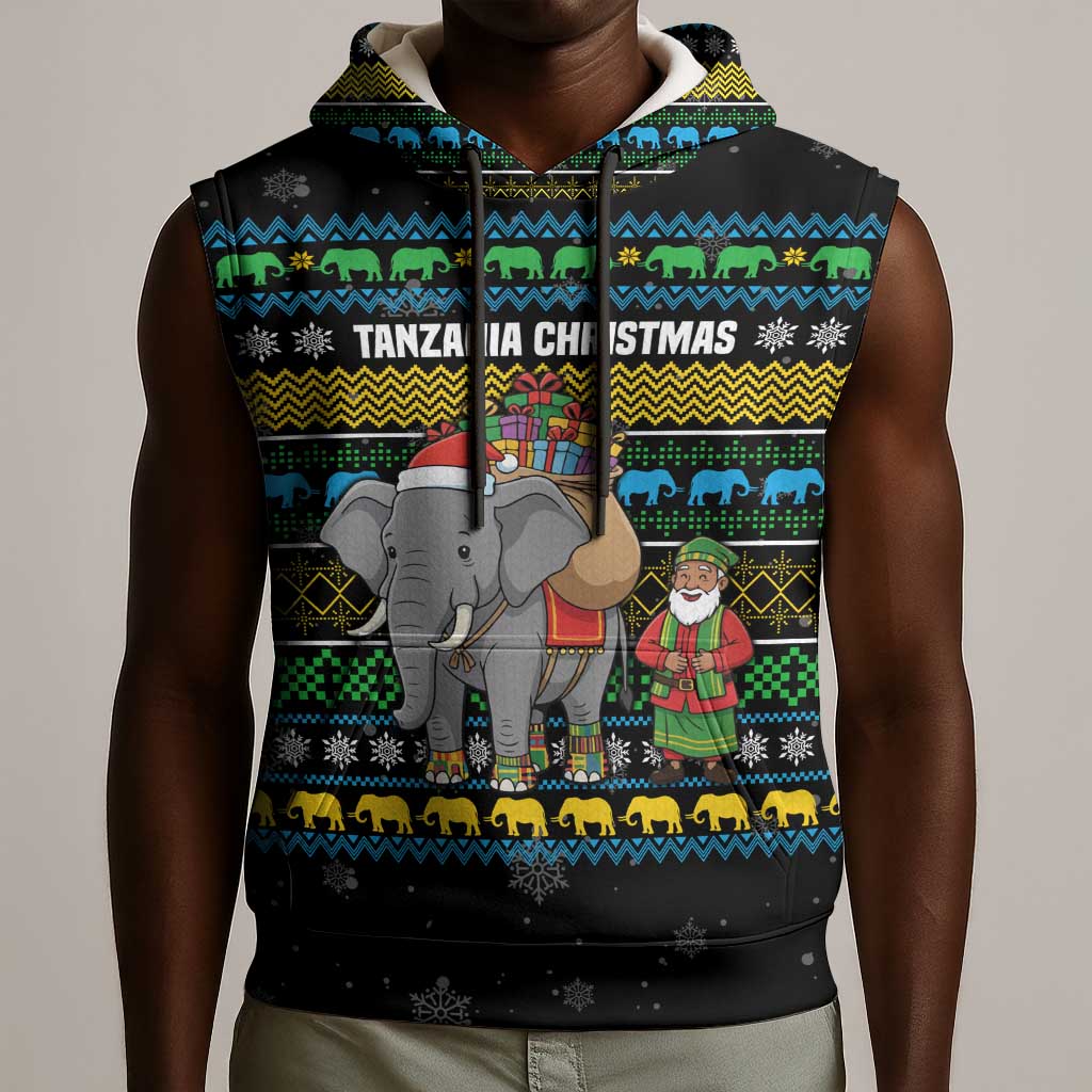 Tanzania Christmas Sleeveless Hoodie African Santa Riding Elephant Snowflakes - African Pride