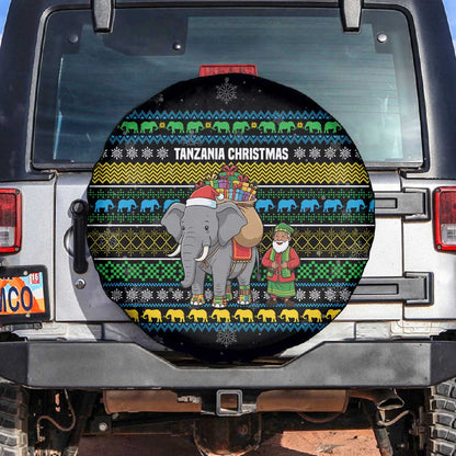 Tanzania Christmas Spare Tire Cover African Santa Riding Elephant Snowflakes - African Pride