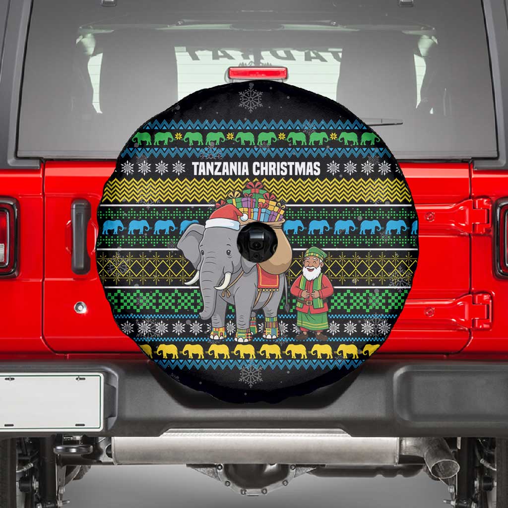 Tanzania Christmas Spare Tire Cover African Santa Riding Elephant Snowflakes - African Pride