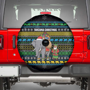 Tanzania Christmas Spare Tire Cover African Santa Riding Elephant Snowflakes - African Pride