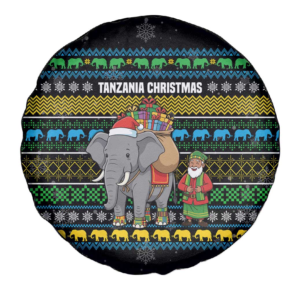 Tanzania Christmas Spare Tire Cover African Santa Riding Elephant Snowflakes - African Pride