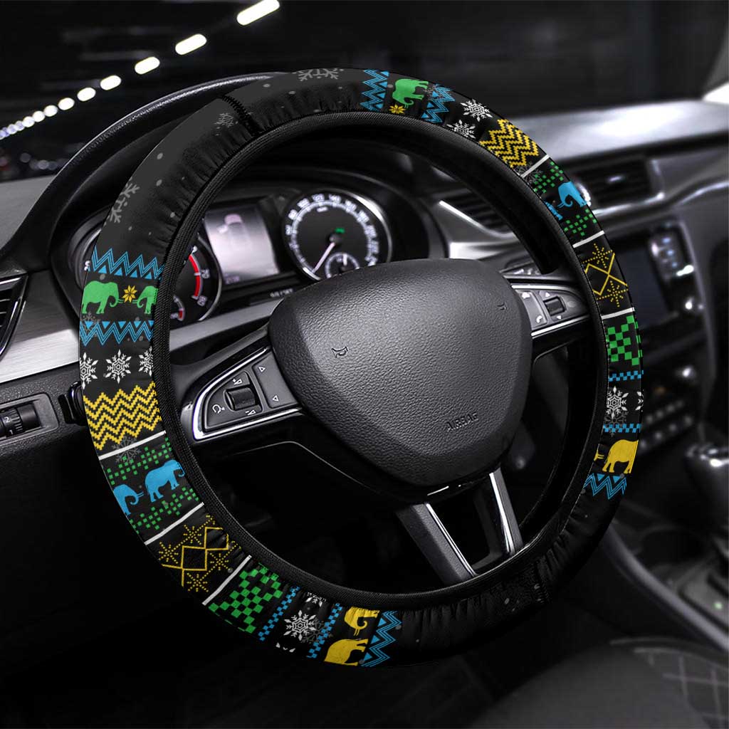 Tanzania Christmas Steering Wheel Cover African Santa Riding Elephant Snowflakes - African Pride