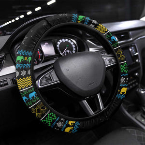 Tanzania Christmas Steering Wheel Cover African Santa Riding Elephant Snowflakes - African Pride
