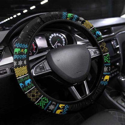 Tanzania Christmas Steering Wheel Cover African Santa Riding Elephant Snowflakes - African Pride