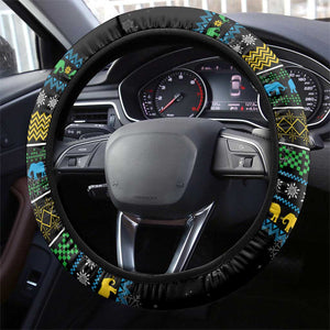 Tanzania Christmas Steering Wheel Cover African Santa Riding Elephant Snowflakes - African Pride