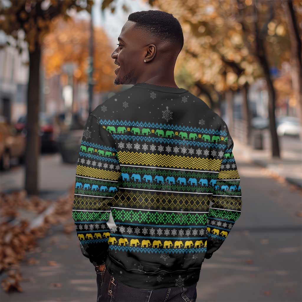 Tanzania Christmas Sweatshirt African Santa Riding Elephant Snowflakes - African Pride