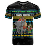 Tanzania Christmas T shirt African Santa Riding Elephant Snowflakes - African Pride