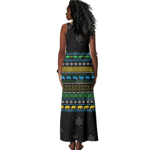 Tanzania Christmas Tank Maxi Dress African Santa Riding Elephant Snowflakes - African Pride