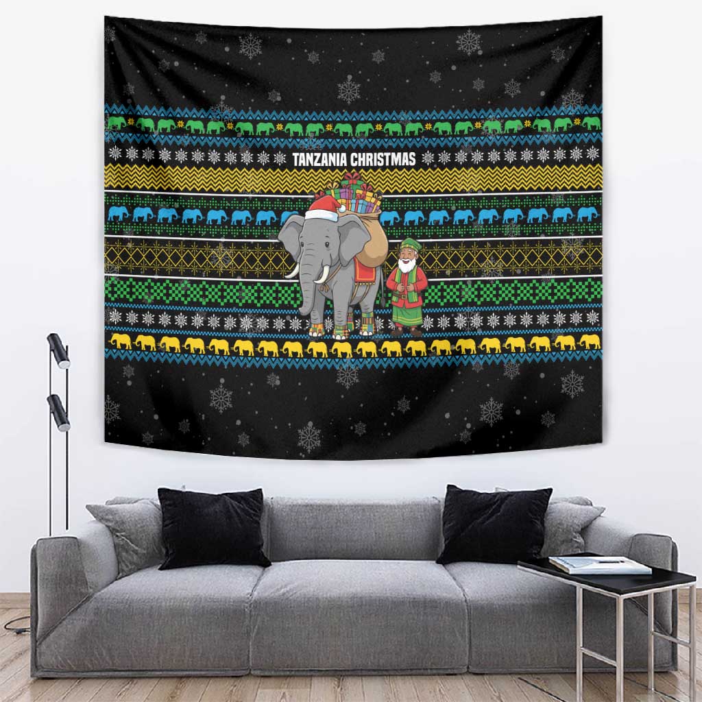Tanzania Christmas Tapestry African Santa Riding Elephant Snowflakes - African Pride