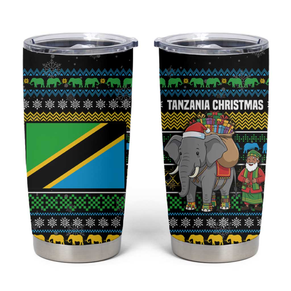 Tanzania Christmas Tumbler Cup African Santa Riding Elephant Snowflakes - African Pride