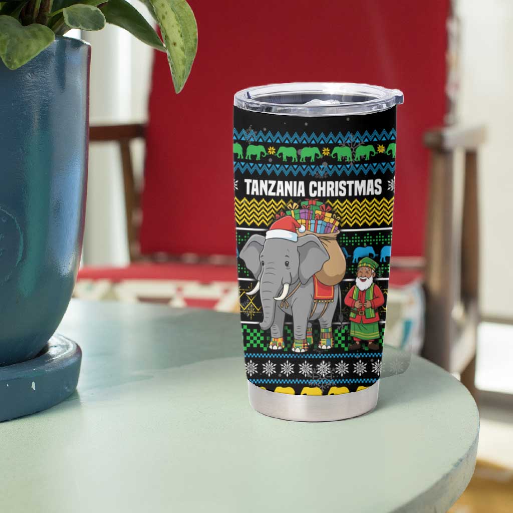Tanzania Christmas Tumbler Cup African Santa Riding Elephant Snowflakes - African Pride