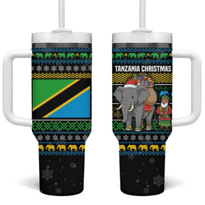 Tanzania Christmas Tumbler With Handle African Santa Riding Elephant Snowflakes - African Pride