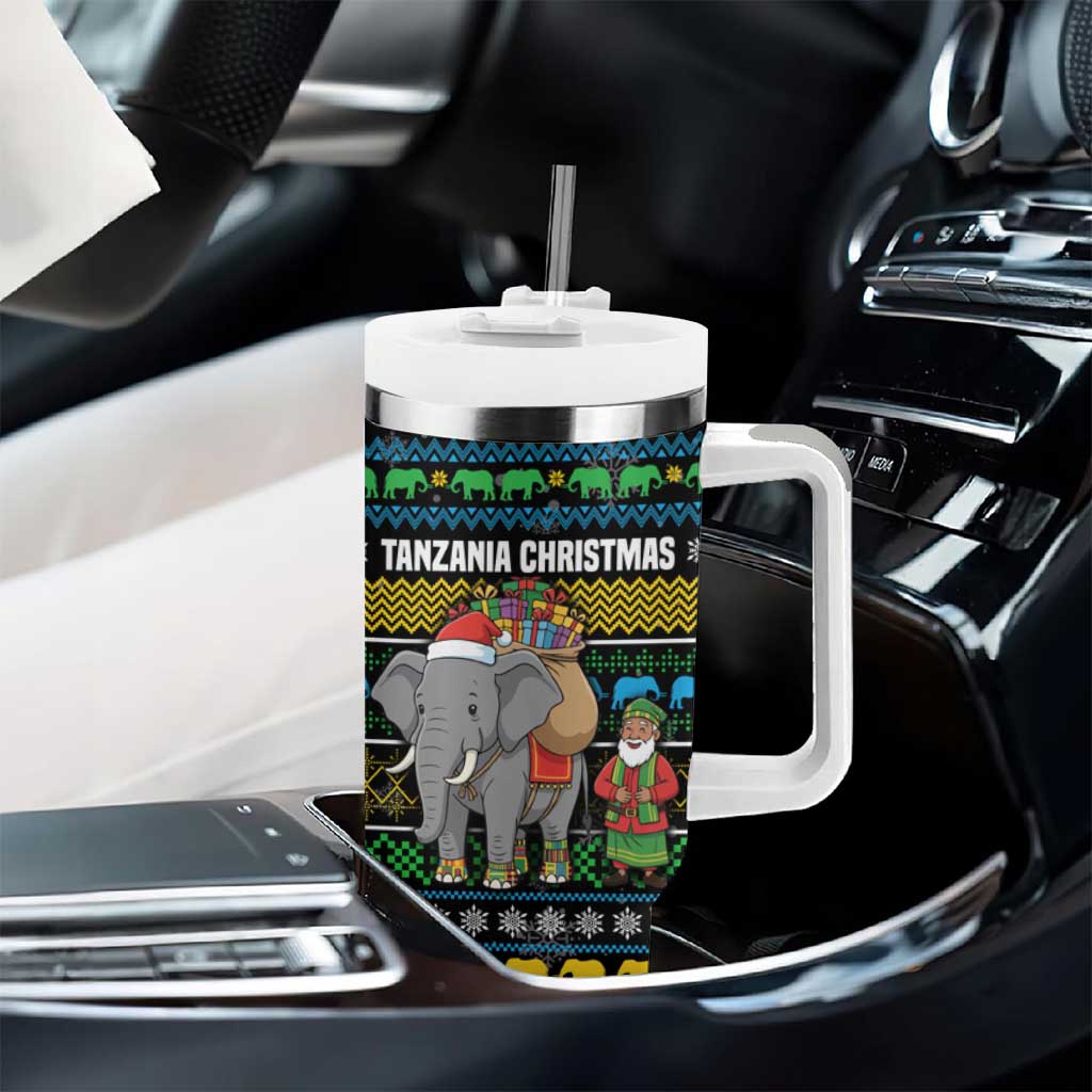 Tanzania Christmas Tumbler With Handle African Santa Riding Elephant Snowflakes - African Pride